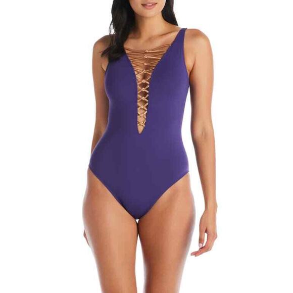 Bleu by Rod Beattie Women's Core-Lace-Down Mio One-Piece Swimsuit Women's 14345 - Picture 1 of 2